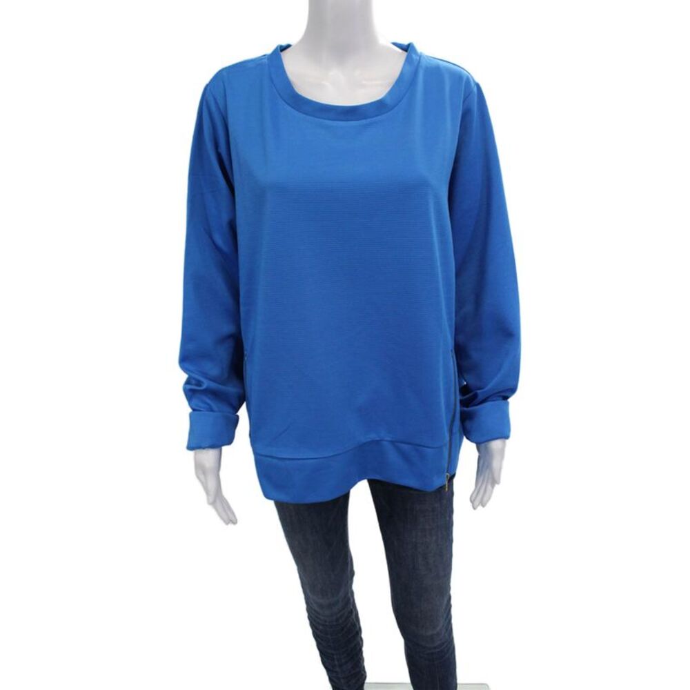 Addison Bay Womens Pullover Sweatshirt Blue Zip Crew Neck Long Sleeve Size XL